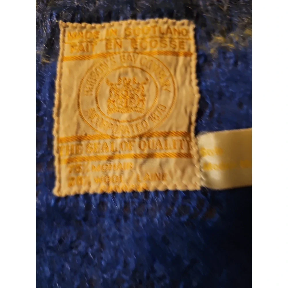 Rare  Blue Wool Mohair Throw Made In Scotland Hudson Bay Company 62 x 51. J1